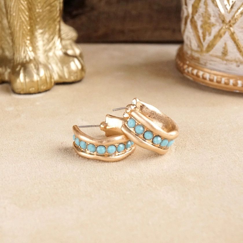 Minimalist Hoops/Turquoise/Brushed Gold