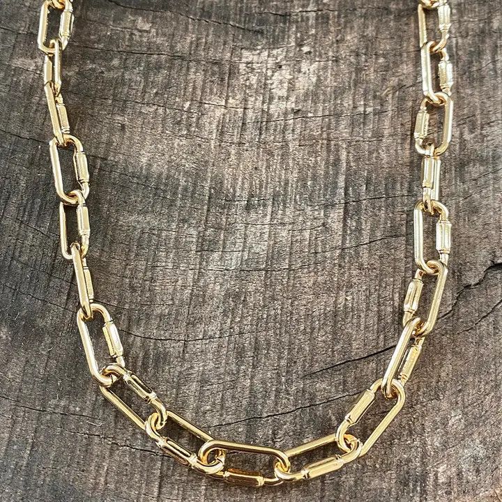 Paperclip Gold Tone Chunky Chain Short Necklace Carabiner