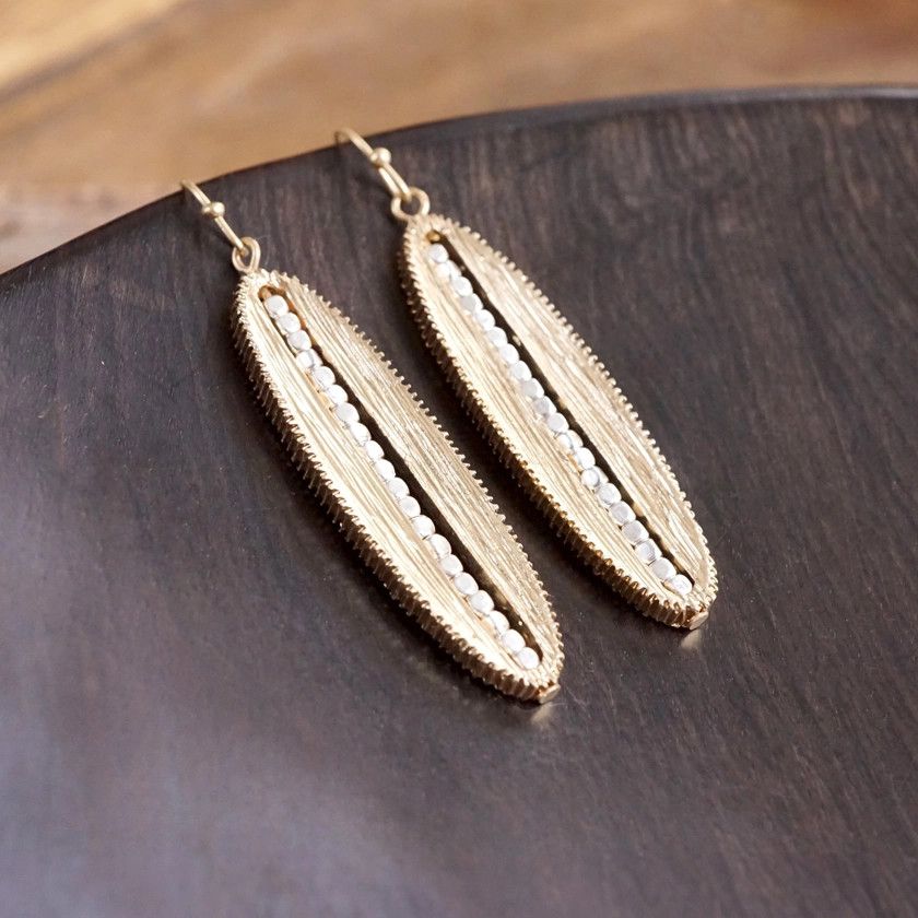 Minimalist Elongated Oval Dangle Earrings/Gold &amp; Silver