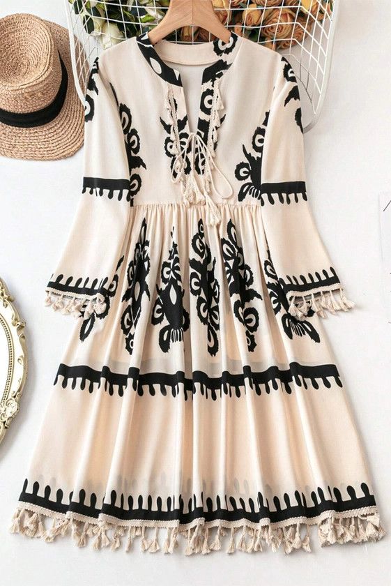 Tasseled Notch V Neck Mini Dress