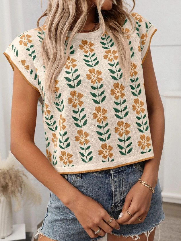 Floral Knit Sweater Vest Top