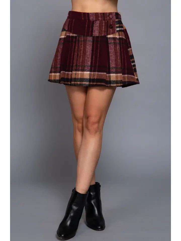 Pleats Detail Plaid Skirt w/ Inner Brief
