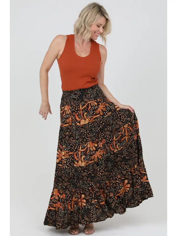 Smocked Waist Tiered Maxi Skirt