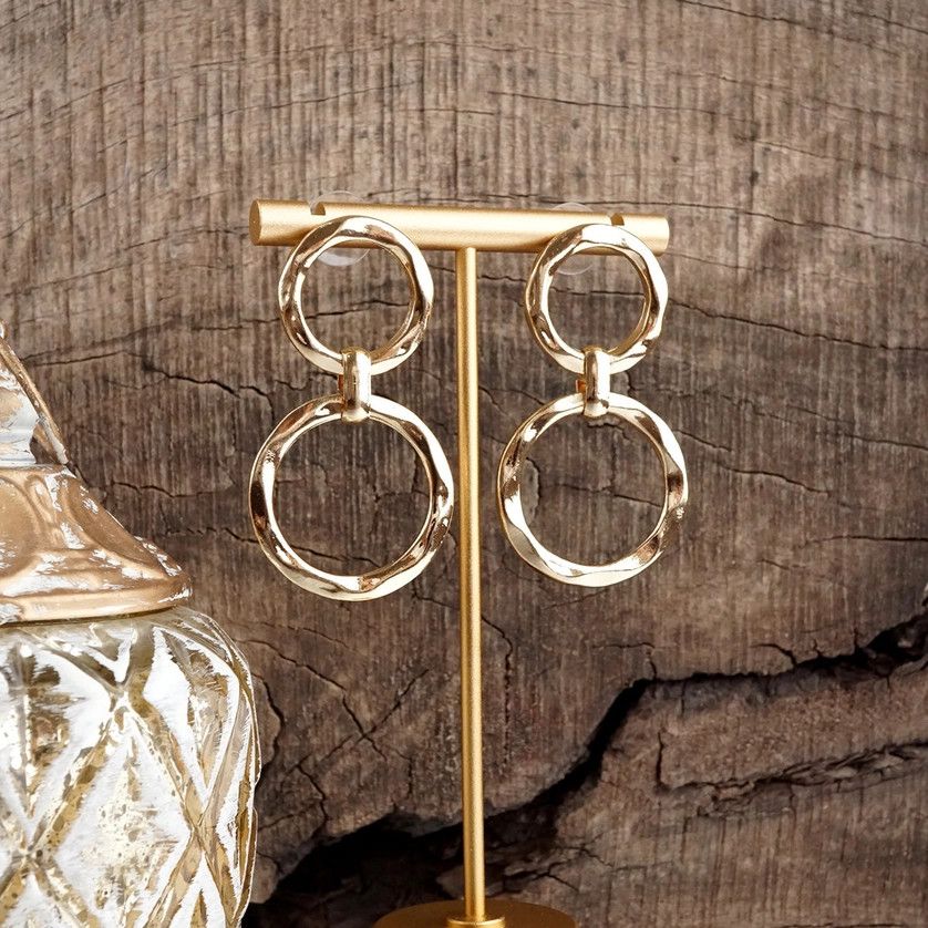 Double Hammered Hoop Drop Earrings