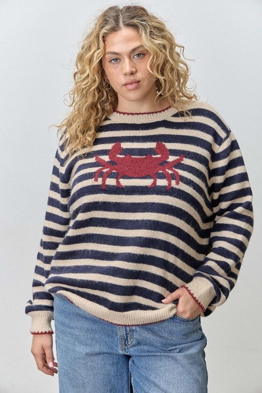 Crab Printed Stripe Sweater
