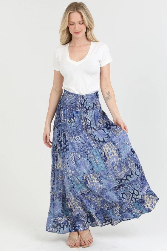 Tiered Printed Maxi Skirt