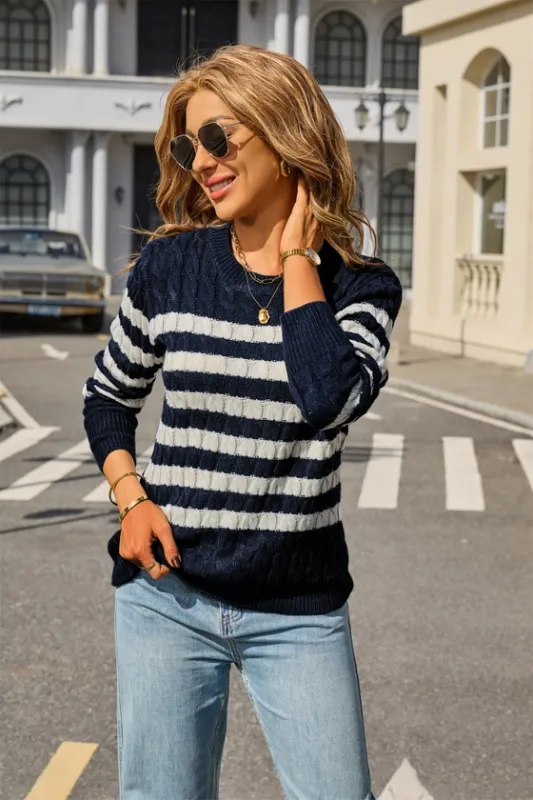 Striped Cable Knit Sweater