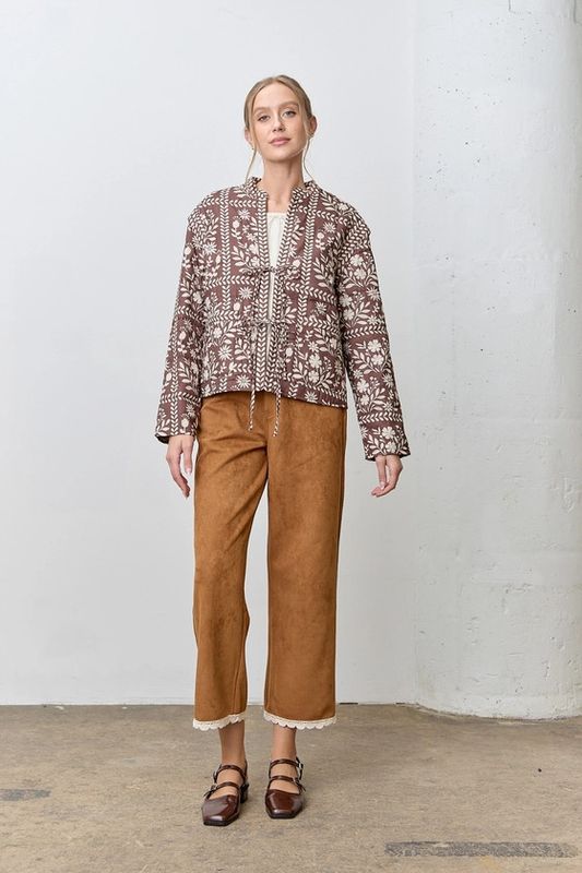 Border Floral Print Quilting Jacket