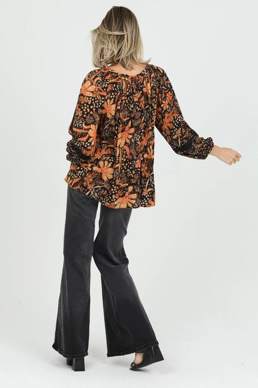 Lace Trim Blouse, Fall Floral Print