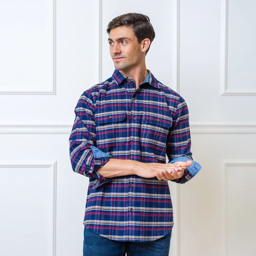 Organic Flannel Double Pocket Shirt, Autumn Navy