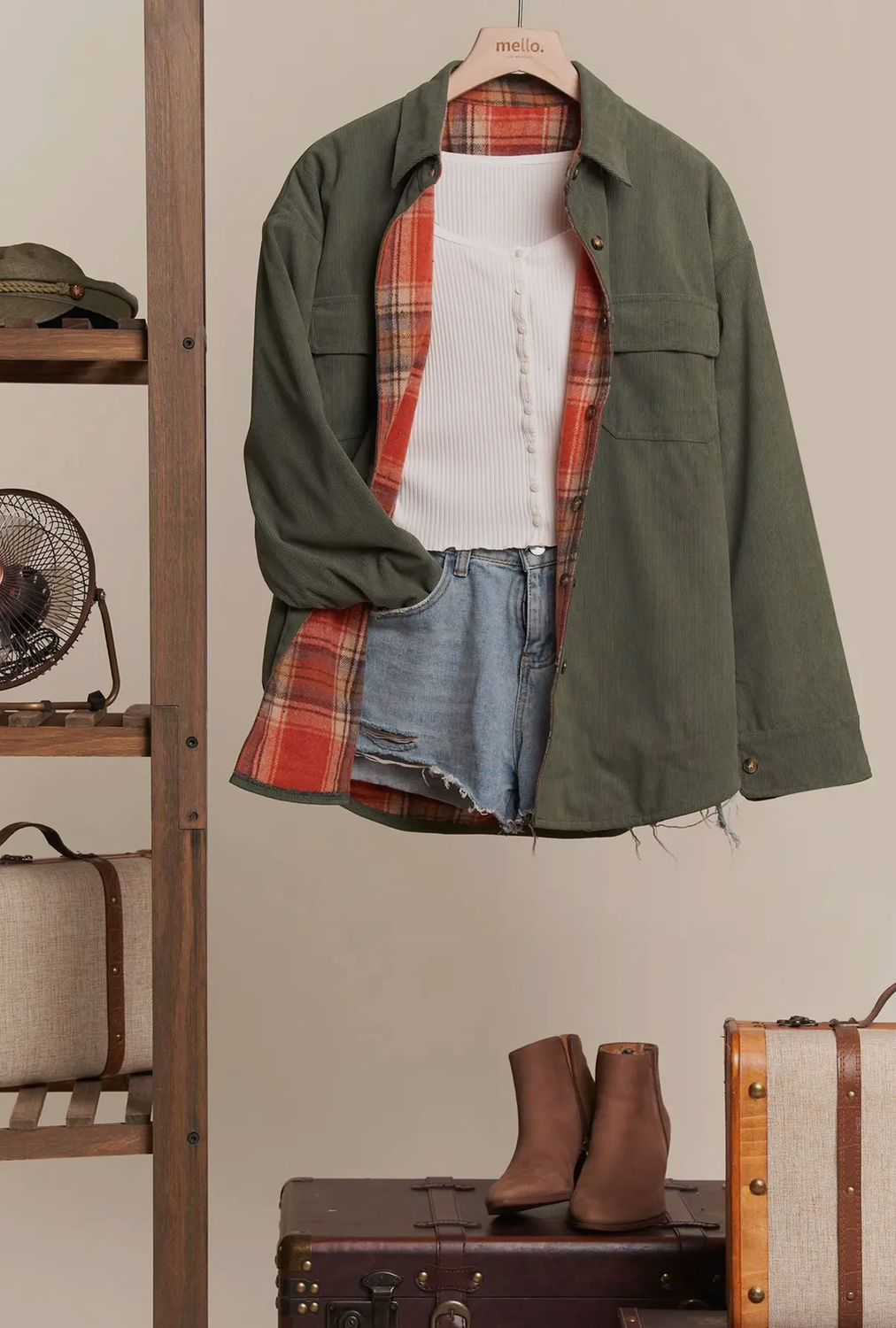 Georgie Plaid Shacket , Color: Olive/Rust, Size: S