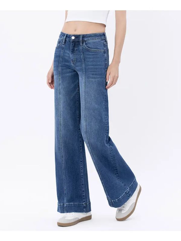High Rise Trouser Hem Wide Leg Jeans