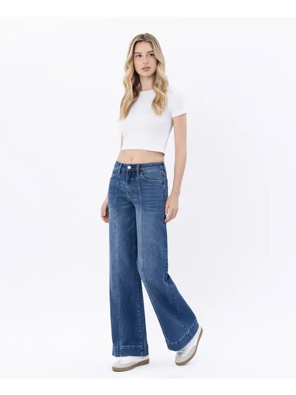 High Rise Trouser Hem Wide Leg Jeans