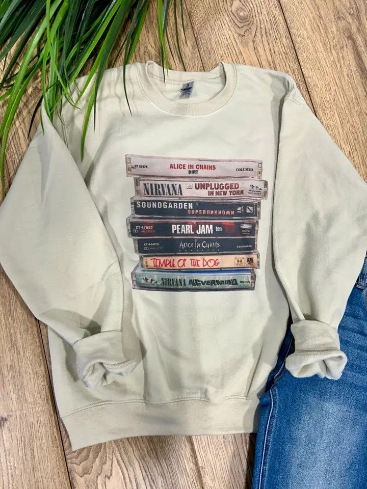 90s Rock Cassette Graphic Crewneck Sweatshirt