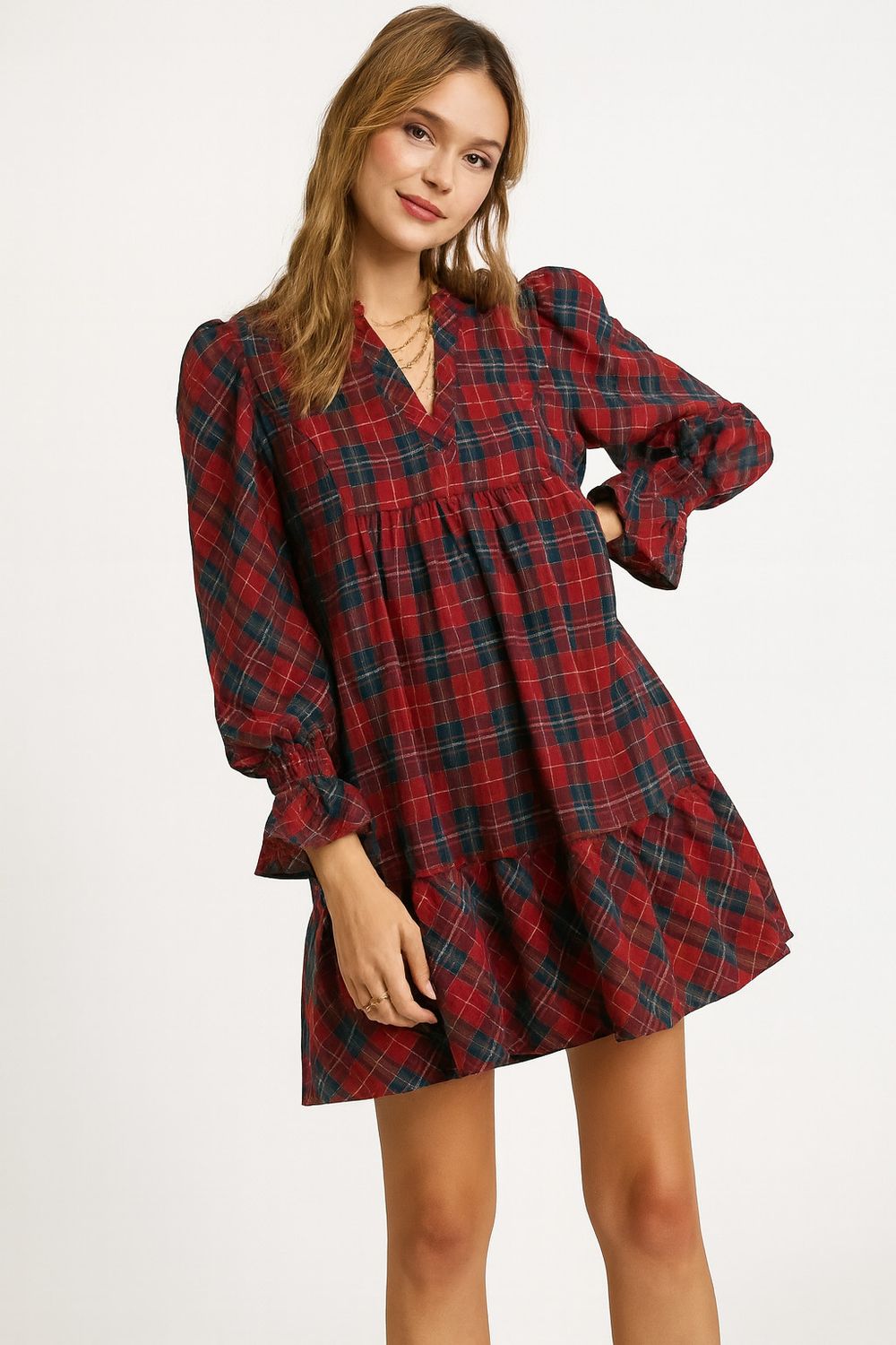 Plaid Tiered Mini Dress
