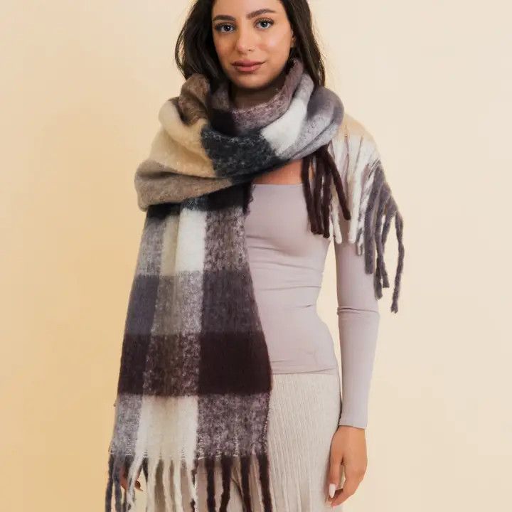 Cozy Breeze Oversized Fringe Scarf, Color: Black