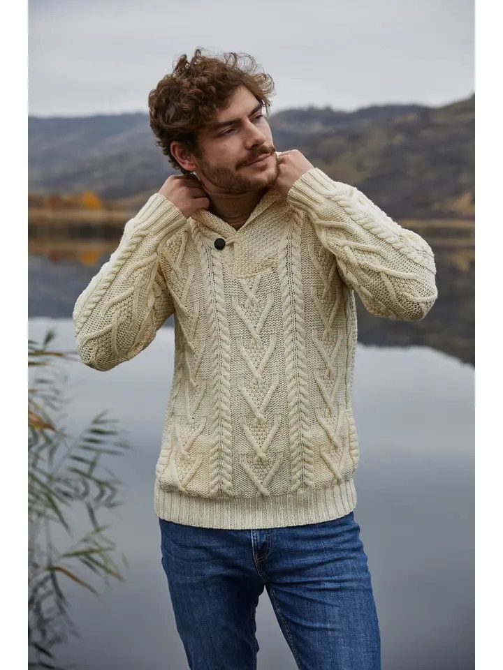 Shawl Collar Single Button Sweater