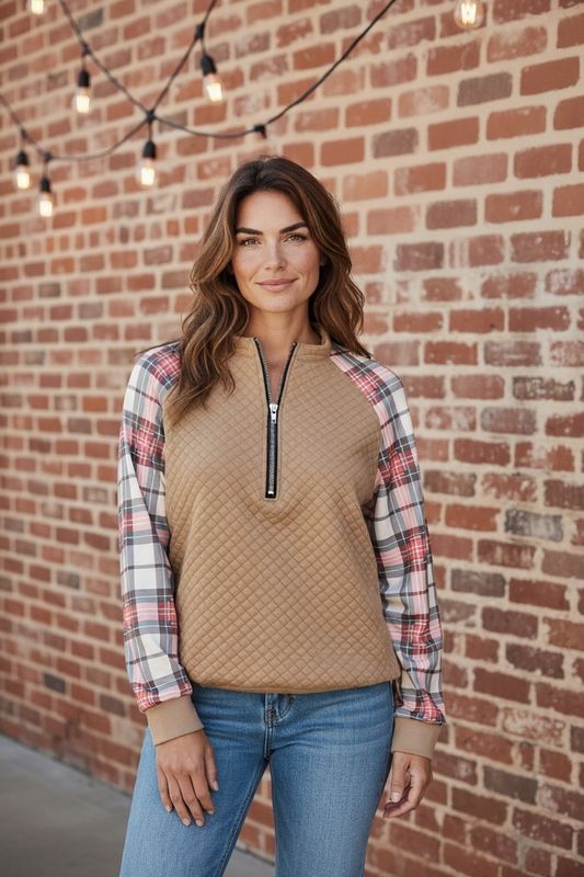 Quilted Plaid Quarter Zip