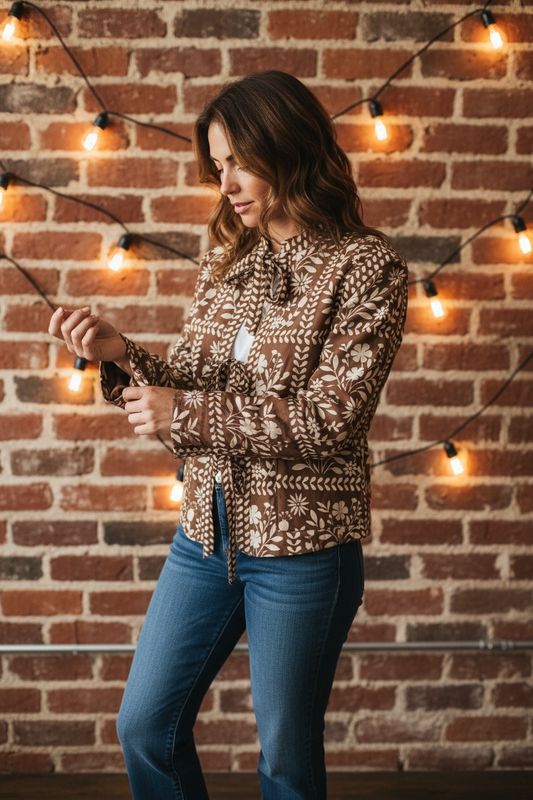 Border Floral Print Quilting Jacket