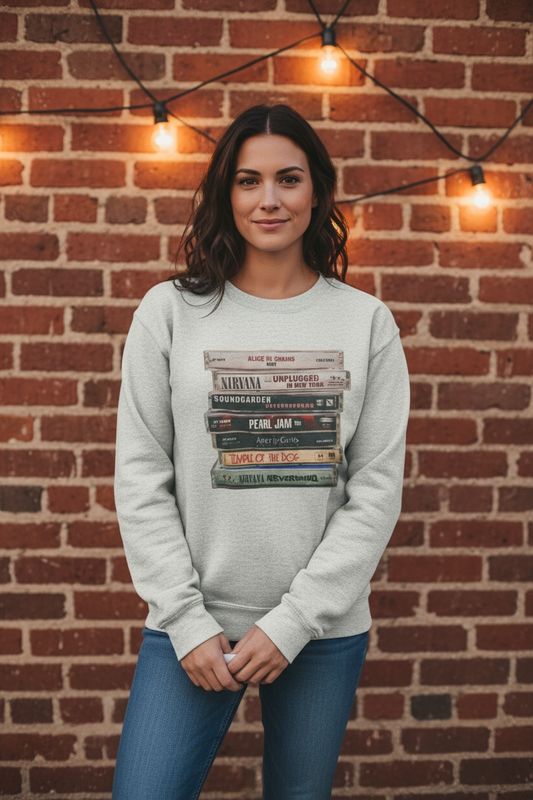 90s Rock Cassette Graphic Crewneck Sweatshirt