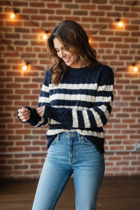 Striped Cable Knit Sweater