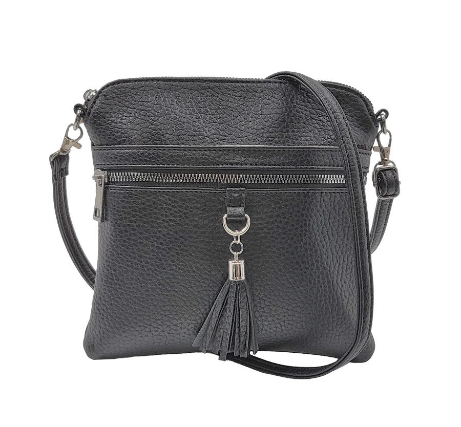 Holly Tassel Front Crossbody, Color: Black