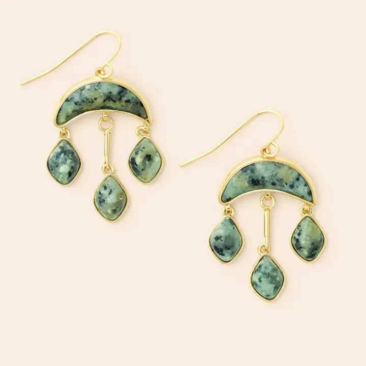 Stone Crescent Drop Earring, Color: African Turquoise / Gold