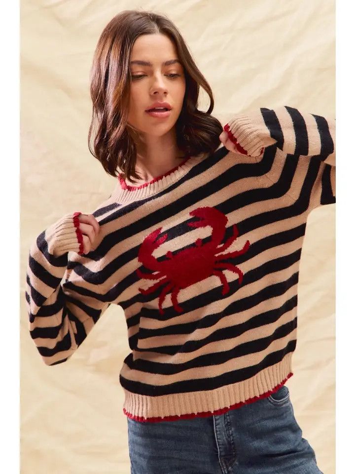 Crab Crew Neck Stripe Sweater