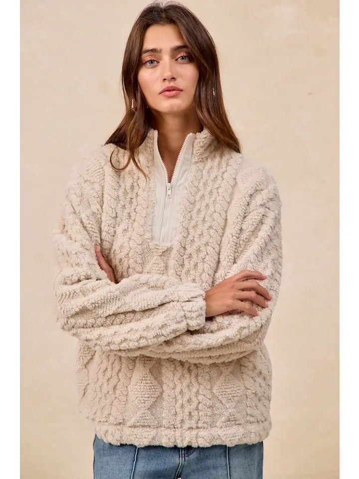 Patterned Soft Fleece Half-Zip Top