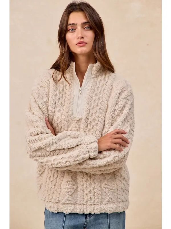 Patterned Soft Fleece Half-Zip Top