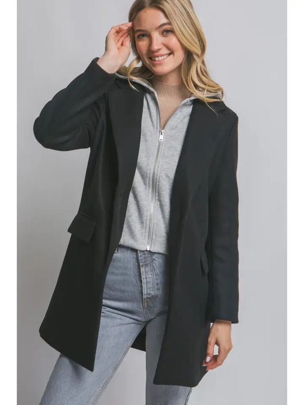 Wool Hooded Contrast Combination Coat