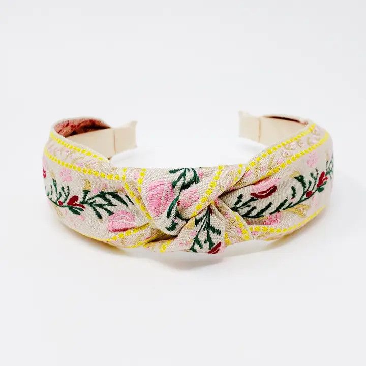 French Floral Embroidered Headband, Color: Indie Pink