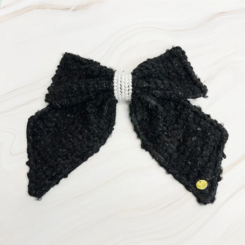 Lovely Tweed Bow Hair Clip, Color: Black