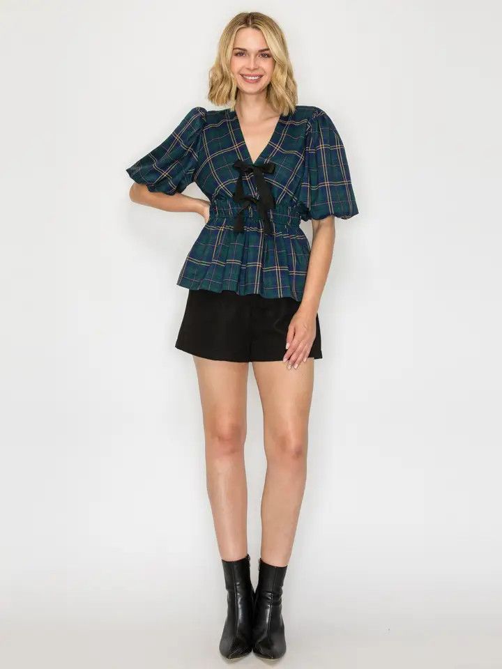 Checker Peplum Top