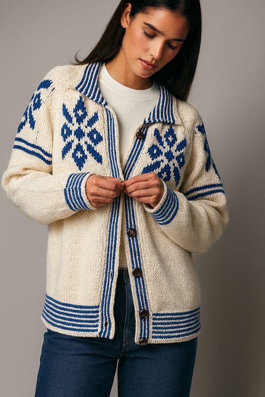 Button Down Snowflake Graphic Sweater