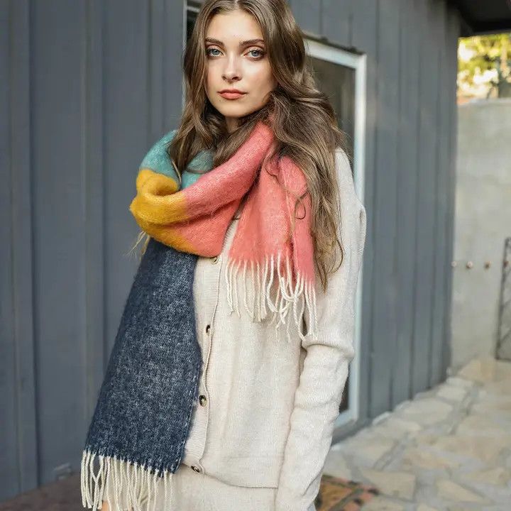 Color Block Faux Mohair Scarf