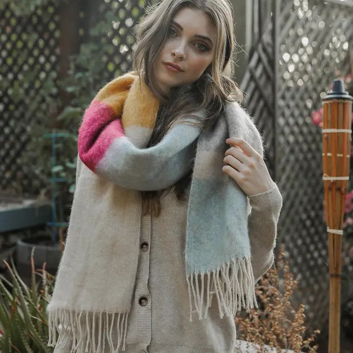Color Block Faux Mohair Scarf
