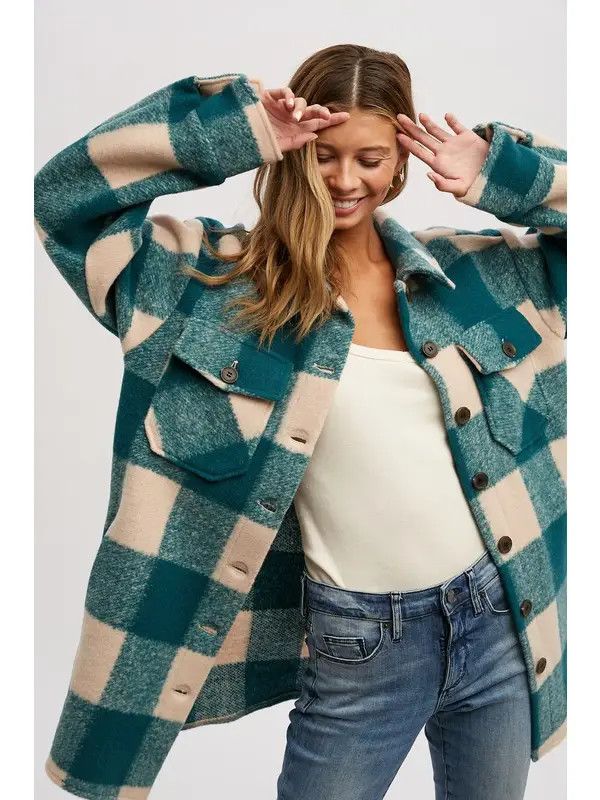 Brushed Plaid Oversized Coat
