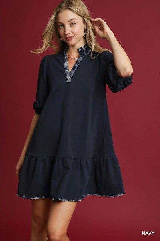 French Terry Ruffle Hem Dress, Color: Navy, Size: S