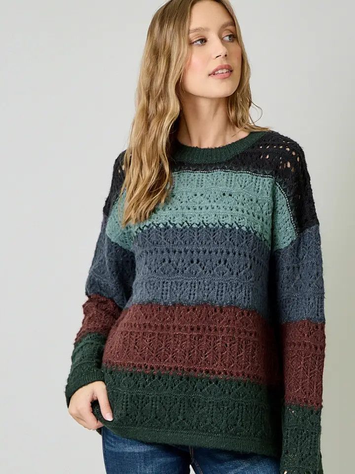 Color Blocked Pointelle Sweater