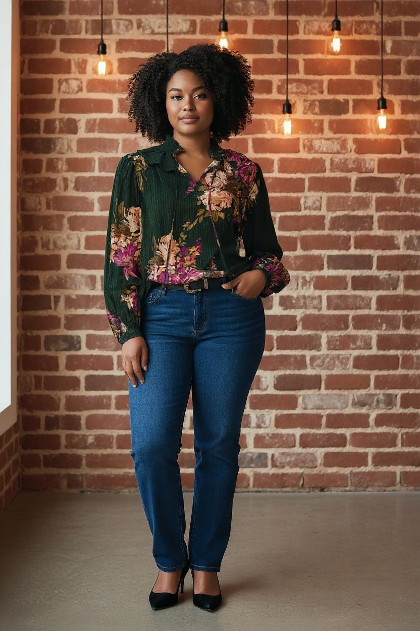 Floral Printed Long-Sleeve Blouse