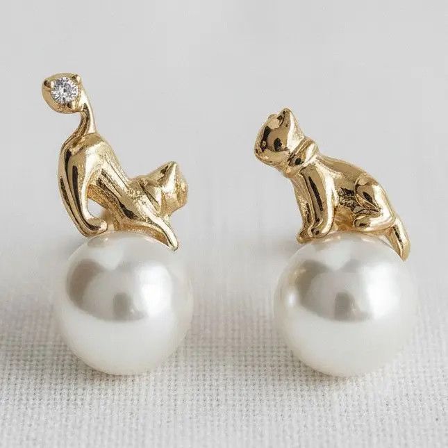 Artisan Cat-Inspired Gemstone Drop Earrings