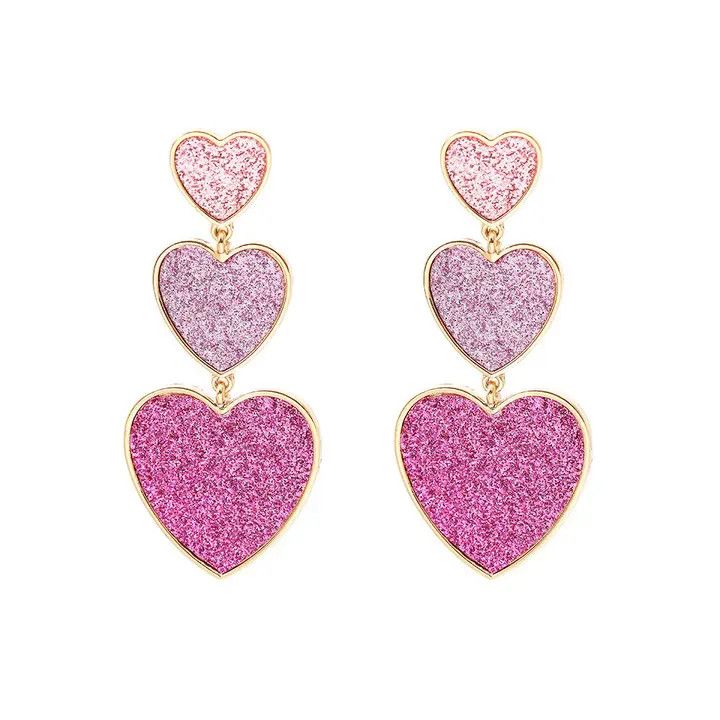 3-color Heart-Shaped Pendant Earrings