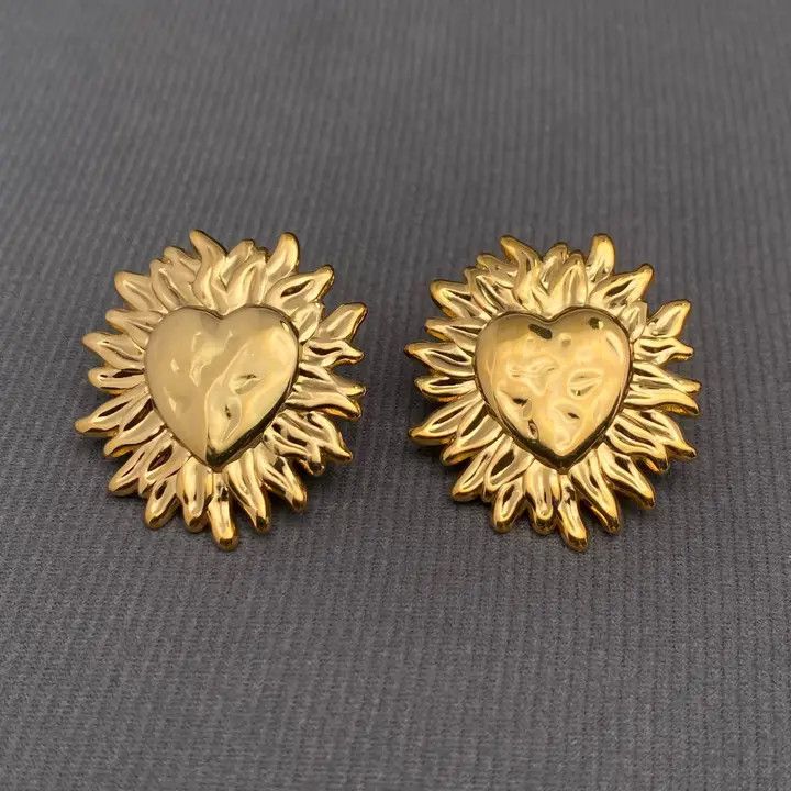 Fire Heart 18K Gold Plated Stainless Steel Post Earrings