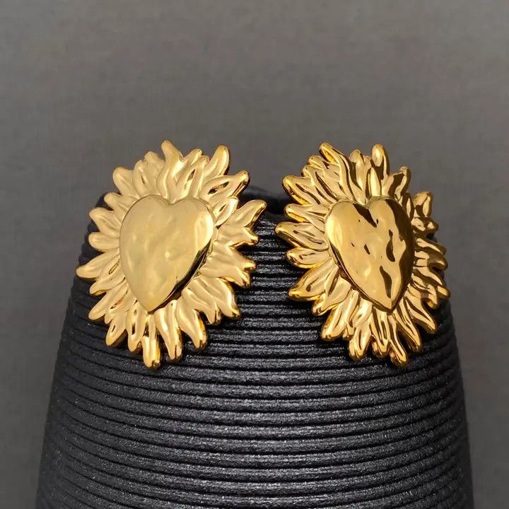 Fire Heart 18K Gold Plated Stainless Steel Post Earrings