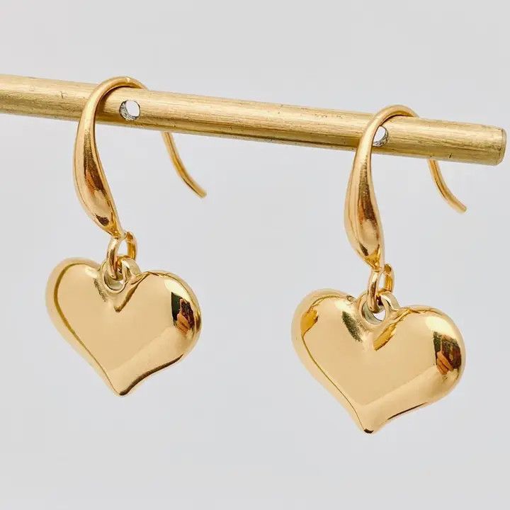 Heart Charm 18K Gold Plated Stainless Steel Earrings