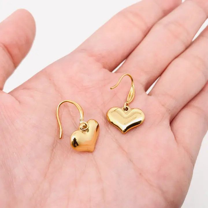 Heart Charm 18K Gold Plated Stainless Steel Earrings