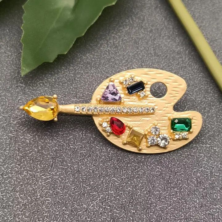 Inlaid Glass &amp; Rhinestone Palette Brooch