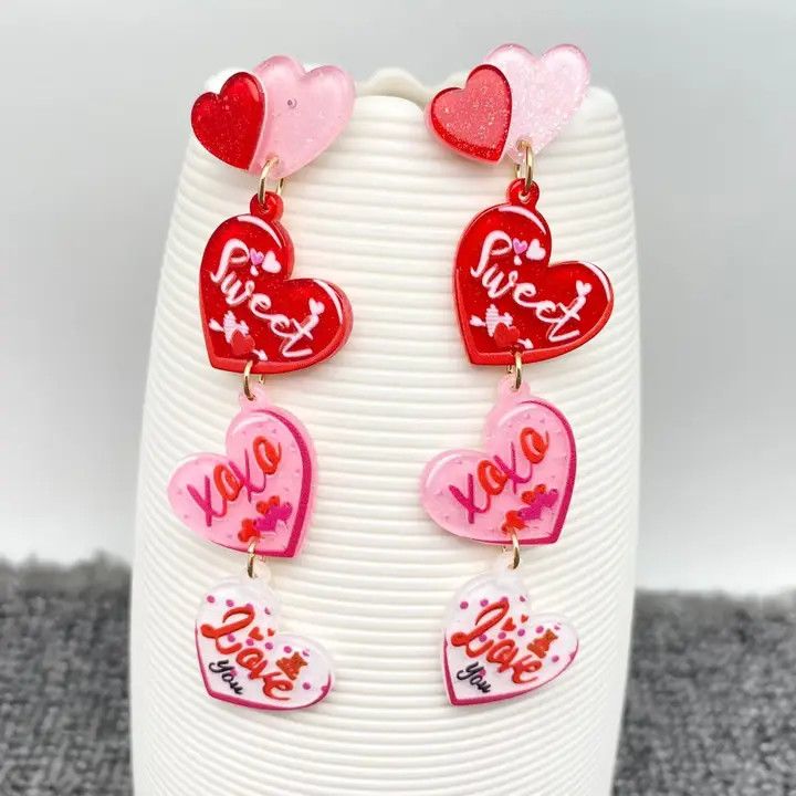Sweet Love Triple Heart Charm Earrings