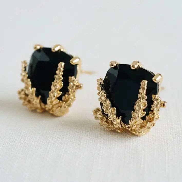 Geometric Black Gold Drop Earrings
